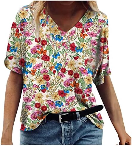 Camisas femininas Casual Casual, Camisas Florais de verão feminino Túnica bohemiana LOLH