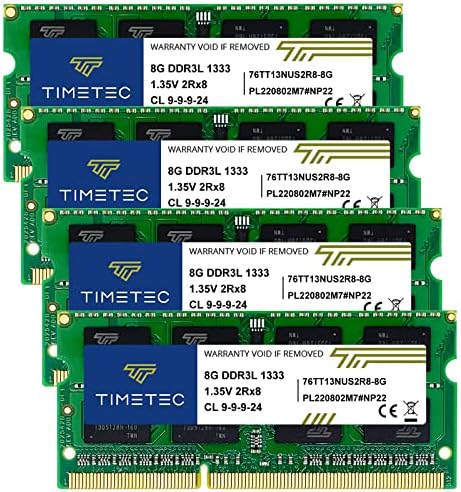 Timetec 32GB Kit DDR3 / DDR3L 1333MHz PC3-10600 Não-ECC não boscado 1,5V / 1,35V CL9 2RX8 Classificação dupla
