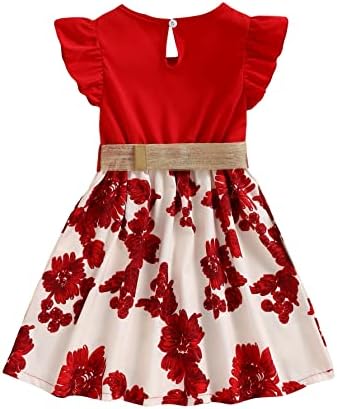 Soly Hux Toddler Girl's Floral Priff Ruffle Trim Tap manga uma linha vestido de vestido com cinto