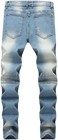 Jeans rasgados destruídos masculinos Multi Pockets Biker calças de jeans de zíper Slim Moto Jean Troushers
