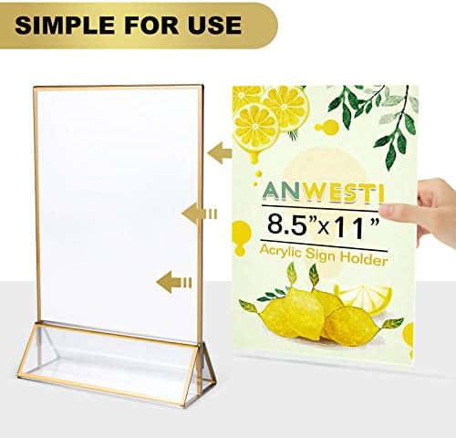 Anwesti 8,5 × 11in Clear Acrylic Signal, suporte de tabela de quadros de ouro de dupla face para os números