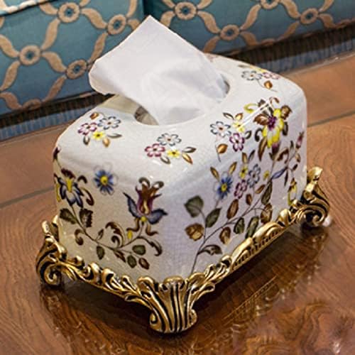 Caixa de tecido de flores pintada de Gretd Caixa de tecido cerâmica Caixa de armazenamento Gold Gold Gold Bottom