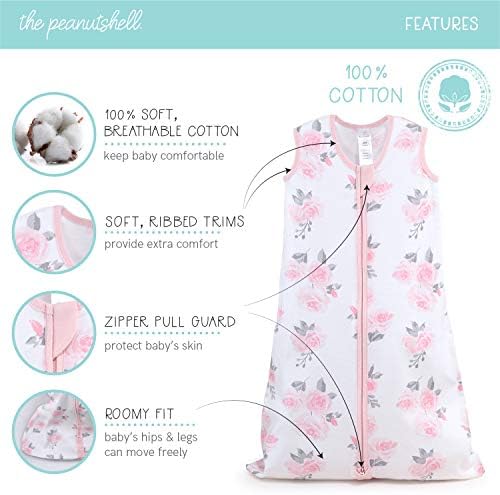 O saco de sono com cobertor vestível de amendoim para meninas, sólidas e rosa floral, tamanhos de até 12 meses