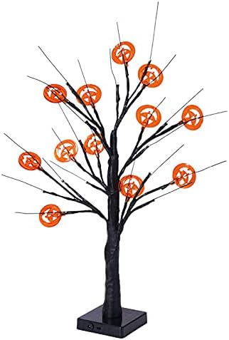 YouQing 2ft Halloween Tree com decorações de morcego/abóbora Luzes laranja Luzes USB/Bateria Operado