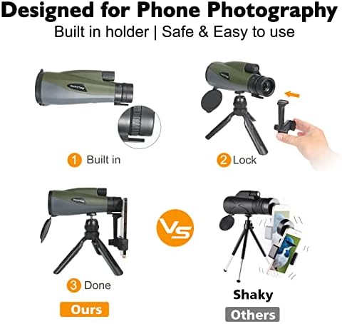 10-20x60 Zoom iPhone Monocular Telescópio - Camping Hunting Monoscope High Power - HD Monocular com adaptador de