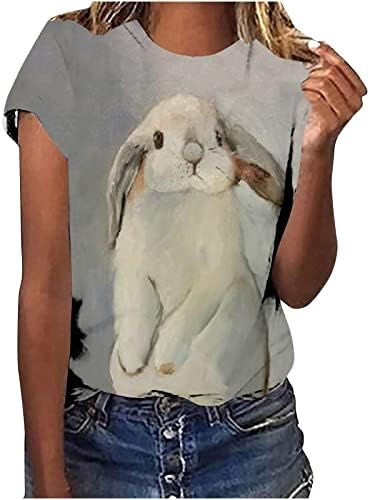 Camiseta engraçada de coelhinho para mulheres Crewneck Manga curta Crepica de coelho Camisetas da família