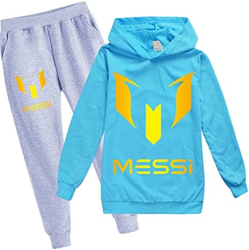 Waroost Kids Messi Pullover capuz+calça longa define moletom casual com capuz para meninos meninas caem