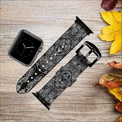 CA0204 Mayan Pattern Leather & Silicone Smart Watch Band Strap para Apple Watch Iwatch Tamanho 42mm/44mm/45mm