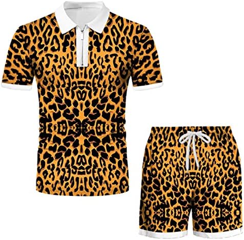 Setas curtas masculinas de 2 peças roupas de leopardo imprimir camaras zip e shorts rastreos de trajes