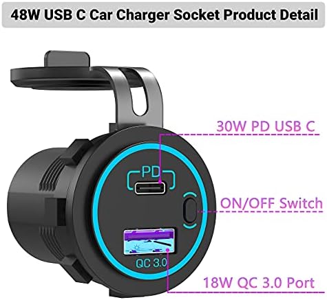 60W Soquete de carregador de carro USB C + 48W CARREGEM CARRO DE CARRO USB C, Adaptador de tomada