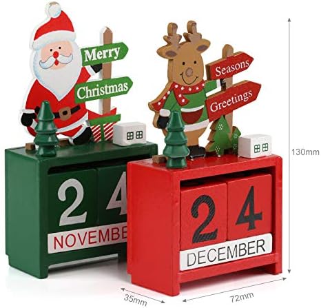 Kesoto 2 PCs Wooden Advento Calendário de Natal Decoração, Papai Noel e Rena