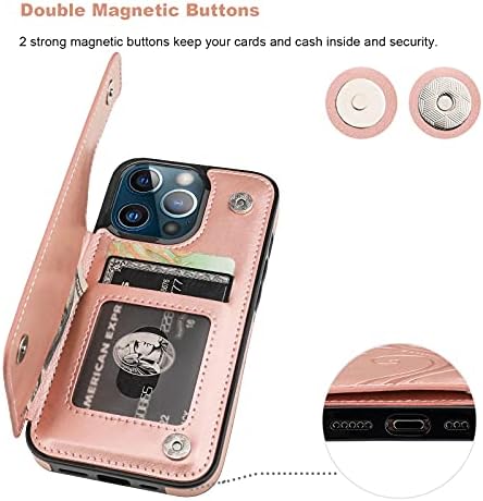 Vaburs compatíveis com a carteira do iPhone 13 Pro Case com suporte para cartão, botões de couro de borboleta