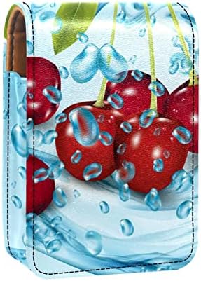 Case de batom realista de frutas de cereja com espelho para mini bato -lipstick bages da bolsa de viagem