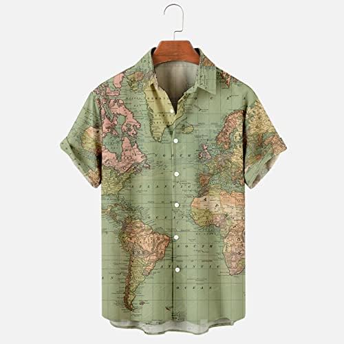 Camisas havaianas para homens mapa do mundo casual mapa de manga curta de manga curta