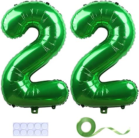 Yijunmca verde 22 Número de balões Jumbo gigante número 22 32 Balão de hélio pendurado balão de balão Mylar balões