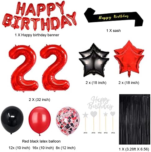 Fancypartyshop 22º aniversário decorações de festa suprimentos vermelhos pretos mais tarde balões de feliz