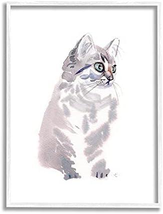 Stuell Industries Grey Shorthair Kitten Retrato Minimal Pet Cat, projetado por Verbrugge Watercolor