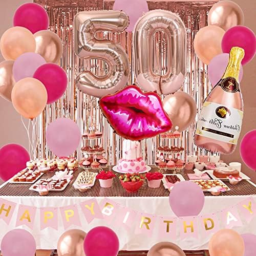Decorações de aniversário de 50 anos Mulheres Gold Gold Pink quente 50 e fabulosa decoração de