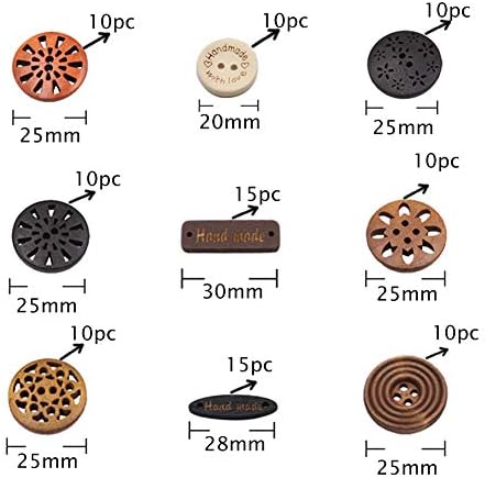 Botões de madeira variados de 100 pacote de madeira preto bege marrom preto 4 orifícios de costura mista Arte