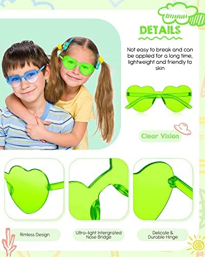 10 pares de óculos de sol em forma de coração, sem aro transparente óculos de coração sem moldura óculos de sol