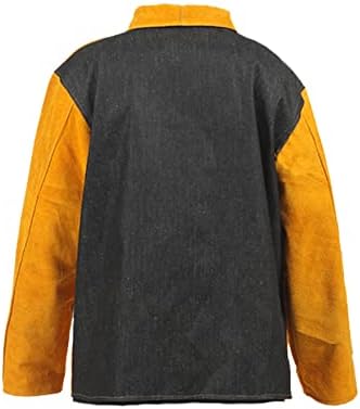 Jaqueta de solda de couro, avental de solda para serviço pesado com manga, jaqueta resistente a calor