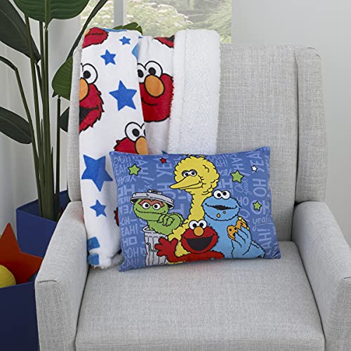 Sesame Street Elmo, Big Bird, Cookie Monster, & Oscar The Grouch, Blue, Red, Green, e Pillow Decorativo