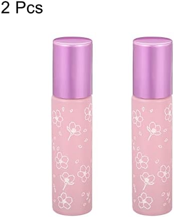 Garrafas de rolos de 10 ml de Patikil, 2 bolas de rolos de óleo de vidro de pacote com recipientes recicláveis ​​de padrão de flores, rosa