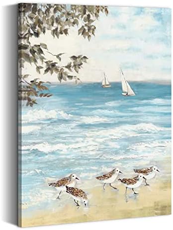 Verão Melody Banheiro de praia Arte de parede: pintura de pássaro marinho costeiro abstrato de arte oceânica