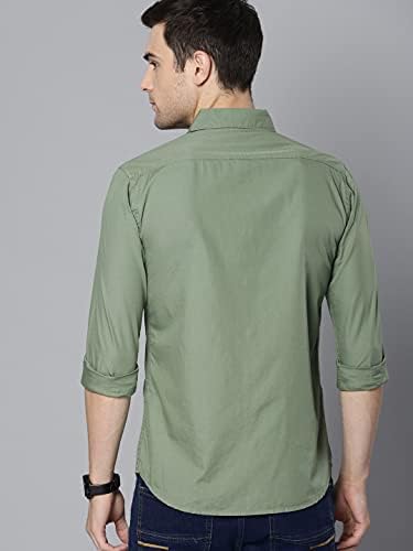 Camisa de vestido essencial para homens - algodão, ajuste esbelto, manga longa, colar de botão - perfeito para