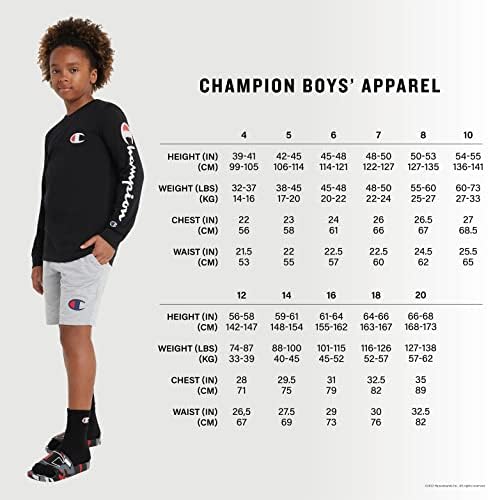 Champion Boys Cotton Shorts, shorts para meninos, shorts clássicos de ginástica, algodão, gráficos,