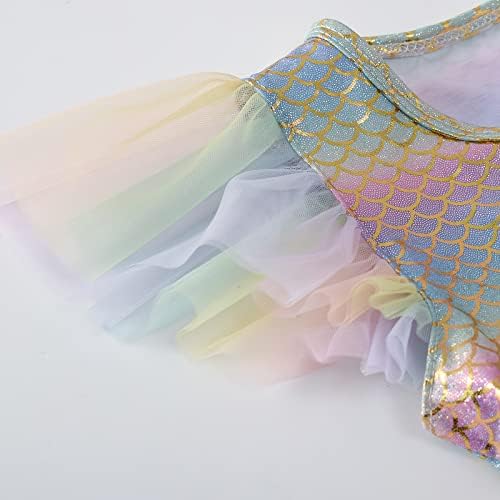 Vestido de meninas de criança tutu vestido arco-íris tule A-line Ruffle manga sereia vestidos de festa