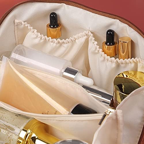 Bolsa cosmética de maquiagem floral de grande capacidade com alça para mulheres, abre plano para facilitar