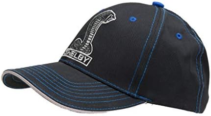 Shelby Cobra Snake Logotho - Cap de beisebol | Preto com costura azul | algodão | Ajustável | Um tamanho