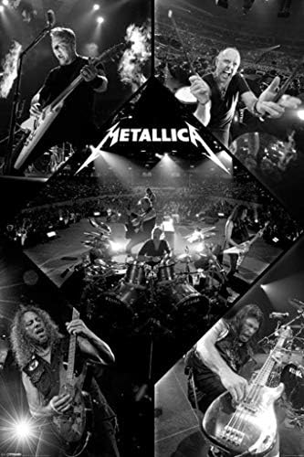 Pirâmide America laminada Metallica Live Black and White Music Poster Dry Erase Sign 24x36