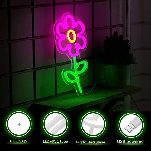 Xuhal 2 peças Daisy Flower Neon Sign Dalinha em forma de neon LEVO LED LED SIGN DOISY Decor de decoração