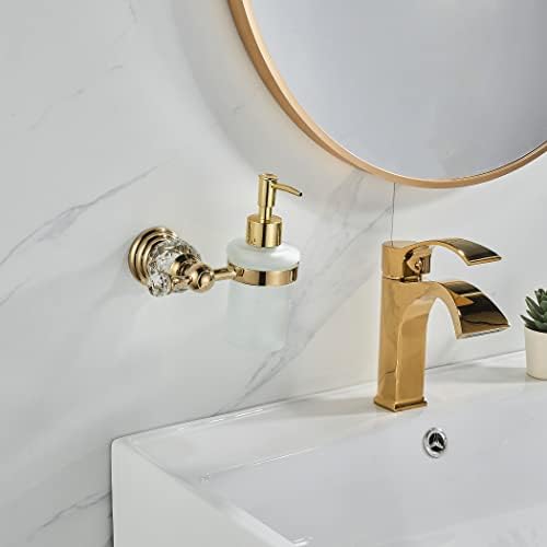 Wolibeer Crystal Soap Dispenser Montado na parede, suporte de sabão líquido de ouro polido Banheiro de