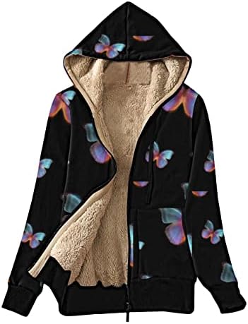 Jaquetas longas de mulheres espessadas de borboletas impressas de lã forrada com moletom molho de moletom sobretudo