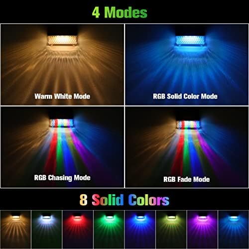 Niorsun Solar Fence Lights White Branco e RGB Modo de brilho de cor sólida, 8 Pacote Luzes decorativas