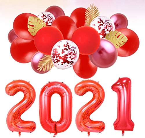 AMOSFUN 1 Conjunto de 32 polegadas 2021 Número de alumínio Balão de alumínio Balão de látex Conjunto de balões