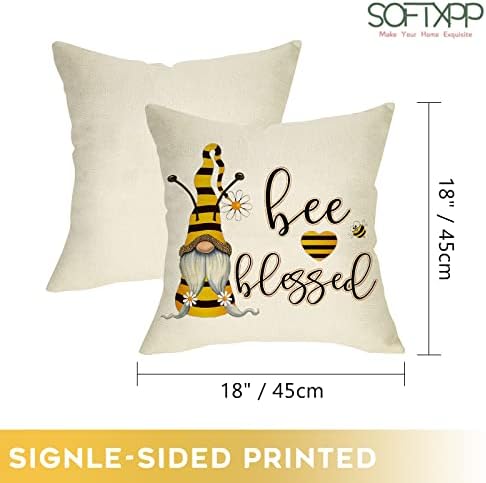 Softxpp Spring Summer Summer Summer Gnome Decorative Farmhouse Throw Pillow Tampa, Bee Bee Bee Blessed