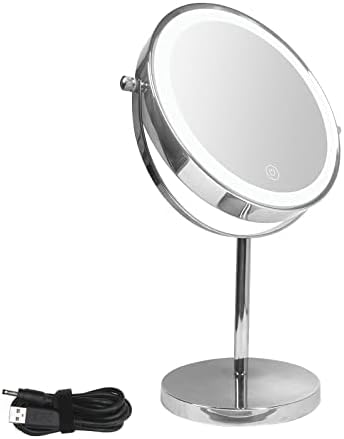 Espelho de maquiagem iluminado com ampliação, espelho de vaidade de ampliação de 1x/5x de 8 polegadas