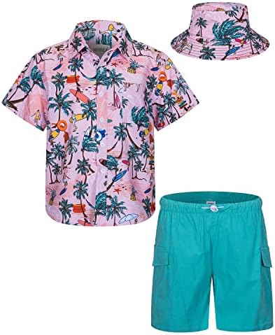 Camisa havaiana de meninos mohez e roupa curta de roupas de verão Kids 2 peças de roupas com chapéu