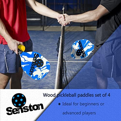 Seneston Wood Pickleball Paddles 4 pacote, puscas de pickleball Conjunto de 4 com 4 bolas de pickleball ao ar livre