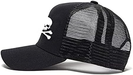 Daisyup Skull e Crossbones Hat | Jolly Roger Bandeira | Chapéu pirata | Chapéu de pirata de caminhoneiro preto