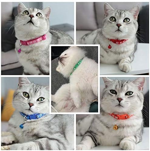 12 PCs Cat Collars, Breakaway Cat Collar com faixa de nylon reflexiva e sino, dois padrões, cores mistas, colares
