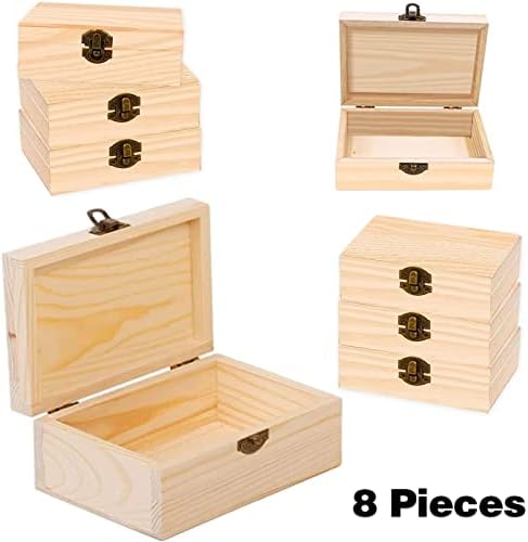 Caixa de madeira inacabada de Kyler com fecho - 8 pcs caixas de madeira para artesanato, 6 x 3,8 x 2