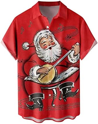Camisa de Natal para homens gráficos Papai Noel Manga curta Bloco colorido Fit Regular Hawaiian