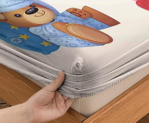 Xialenai Cartoon tema California King Sheet Sheet Set, Padrão de design de crianças de urso, conjunto de decoração