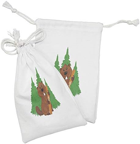 Conjunto de bolsas de tecido de castores lunaráveis ​​de 2, ilustração de um animal macio e