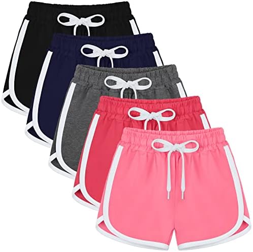 Poroka 5 pack shorts atléticos de garotas que correm com shorts de treino de golfinhos de cordão
